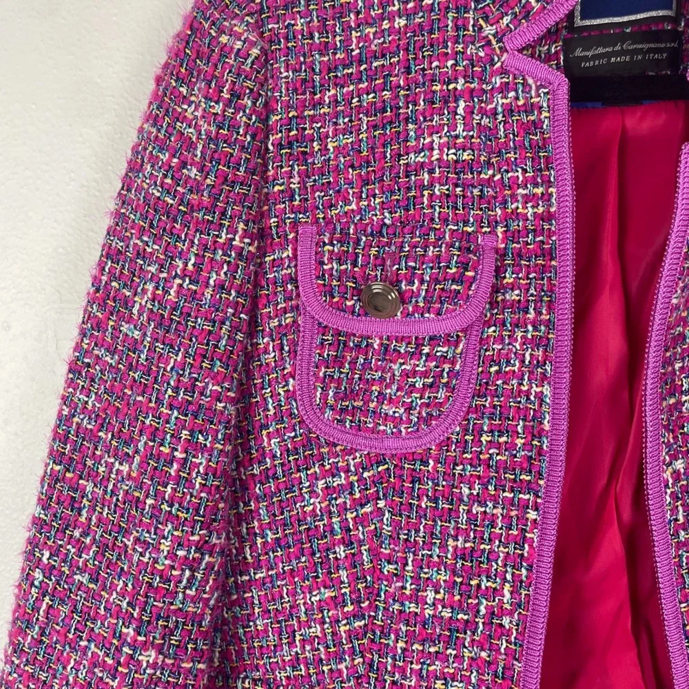 J.Crew Womens Blazer Fitted Jacket Pink Purple‎ Gold Pockets Size 2 Autumn Tweed